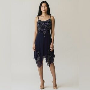 Vintage Laura Petites Beaded Cocktail Dress Purple‎ Party Flapper Dress 6P